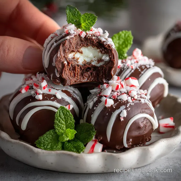 Elegant tiered serving platter of peppermint chocolate bark squares, Christmas sweets, showing glossy, melted chocolate la...