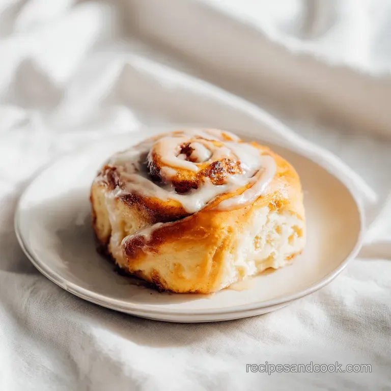 Two warm, tender cinnamon rolls on a white plate, drizzled with creamy white icing and a dusting of cinnamon.