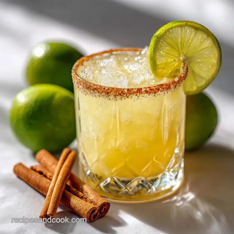 Vibrant red cocktail with a sugared rim, garnished with star anise and cinnamon sticks, resting on a textured wood surface.