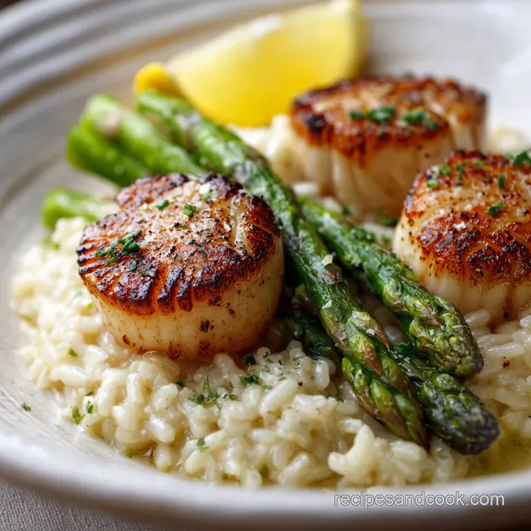 Spring Meals: Creamy Scallop Asparagus Risotto presentation