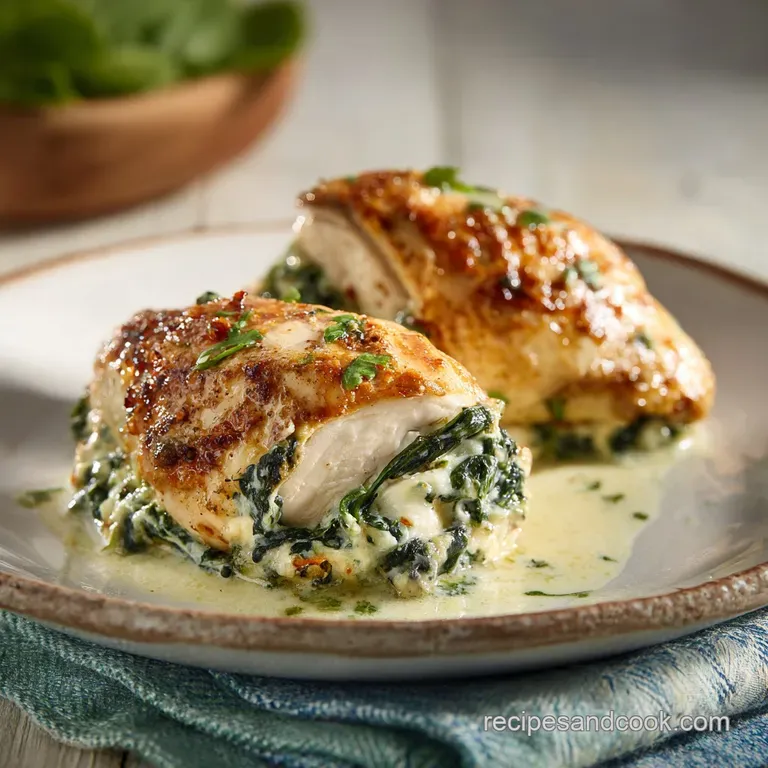 Juicy stuffed chicken thigh with golden skin, elegantly plated alongside vibrant green asparagus spears and a creamy sauce...