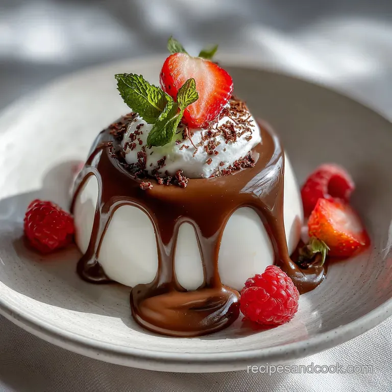 Elegant dessert plate featuring a slice of the rich no-bake creation. Whipped cream and chocolate shavings enhance the pre...